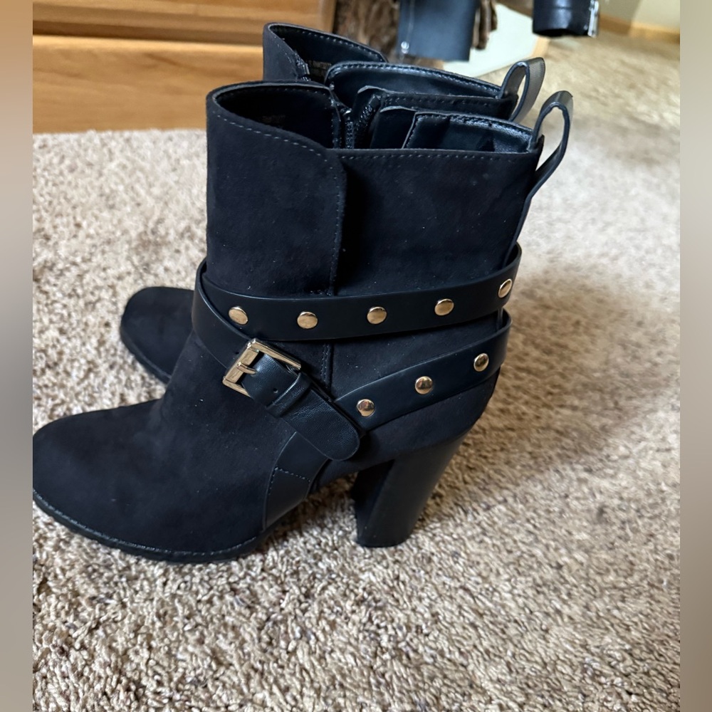 Apt. 9 Black Heeled Boots with Gold Studded Strap